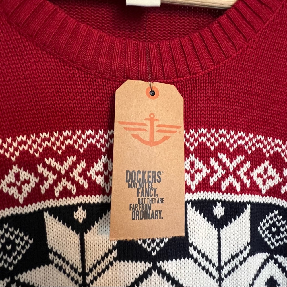 Dockers Classic Red Geometric Men's Crewneck Winter Holiday Christmas Sweater XL - Picture 6 of 7